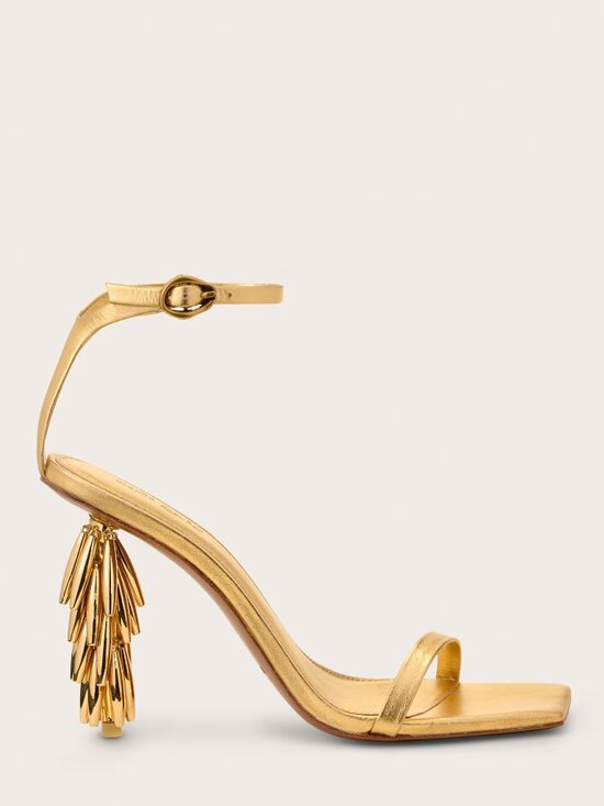 cult gaia Shoes - Cult Gaia Sunella Sandal in Gold metallic ankle strap high heel avant garde